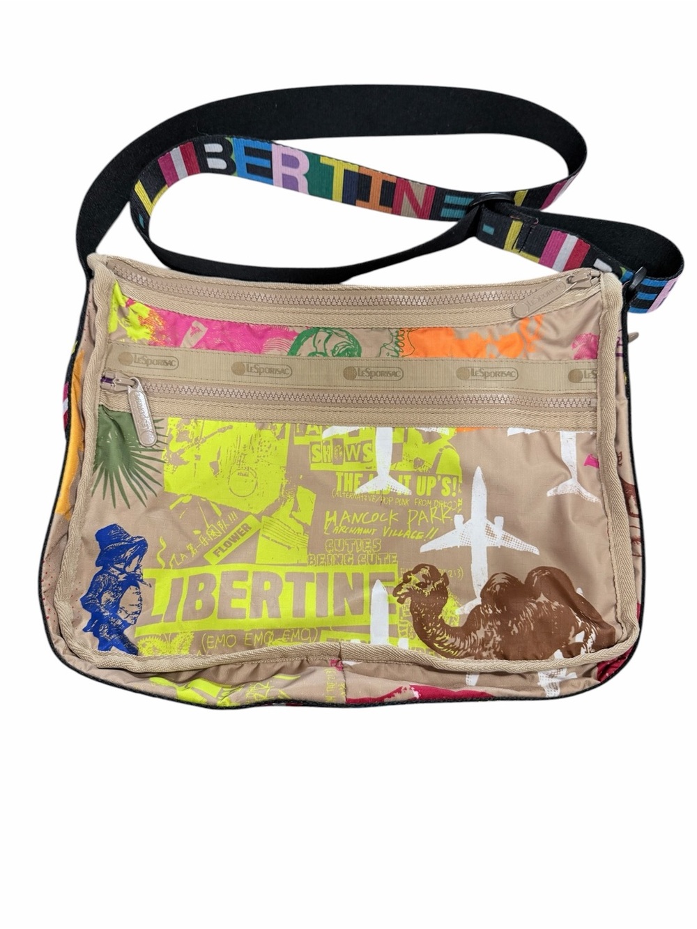 LeSportsac X Libertine Deluxe Everyday Bag Graffiti Print Tan Rainbow - Picture 4 of 14